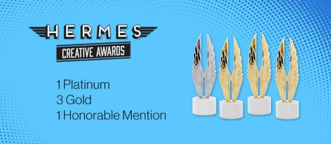 Hermes Creative Awards trophies for one platinum and three gold awards