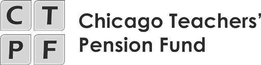 The logo for the Chicago Teachers' Pension Fund, which includes the letters C, T, P, and F in blocks building upon one-another.