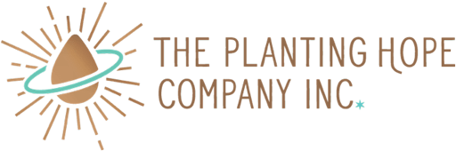The logo for The Planting Hope Company Inc, which features an illustration of a brown-colored seed with a light-blue ring glowing around it,