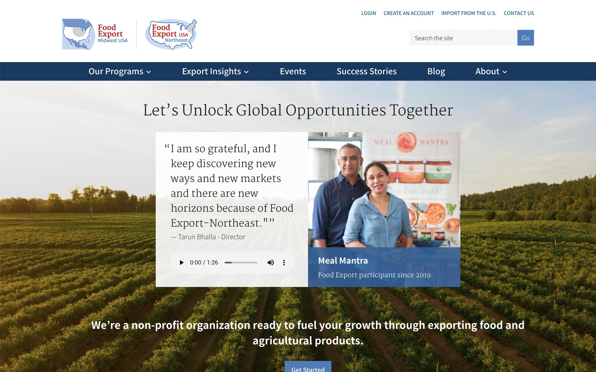 Food Export Website Homepage