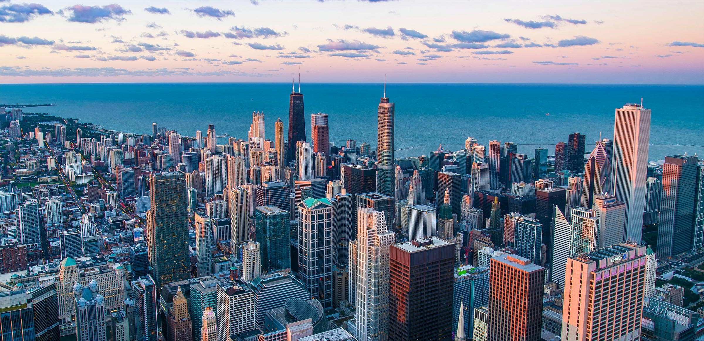 birds eye view of chicago skyline