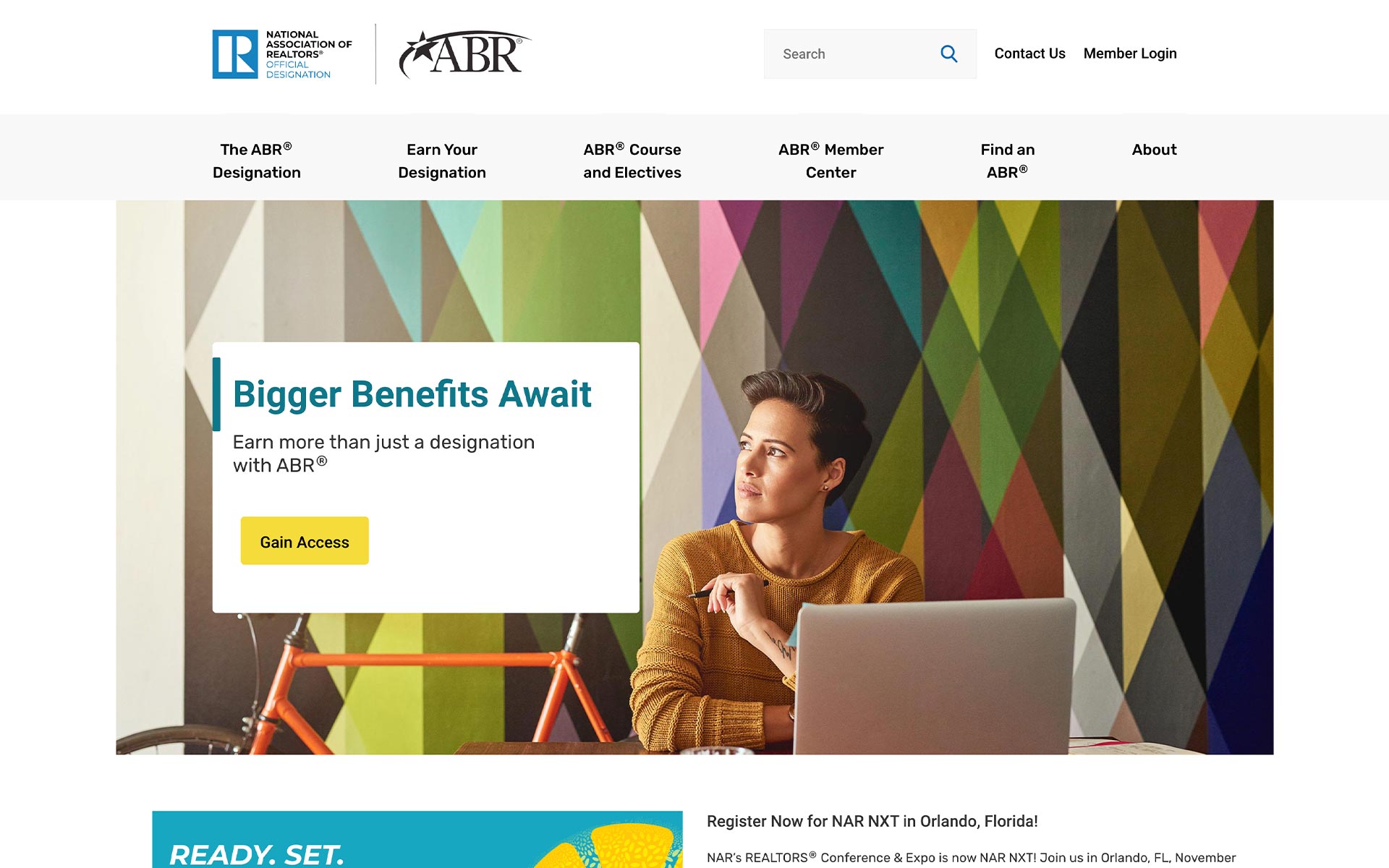ABR Homepage with a person sitting near a bike and laptop