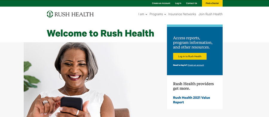 Rush Health Homepage screenshot