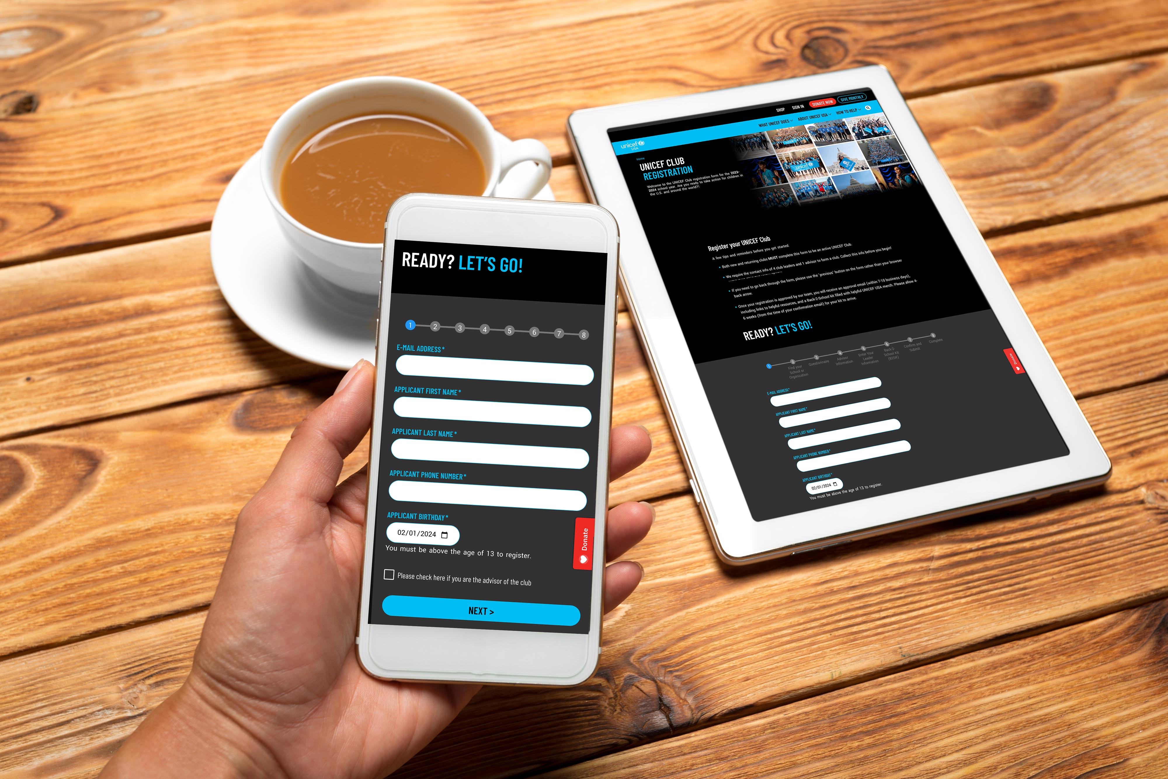 A signup form on mobile and tablet