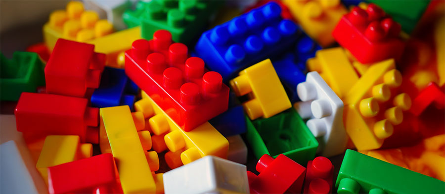 Building block toy with colorful blocks bricks toy, close up