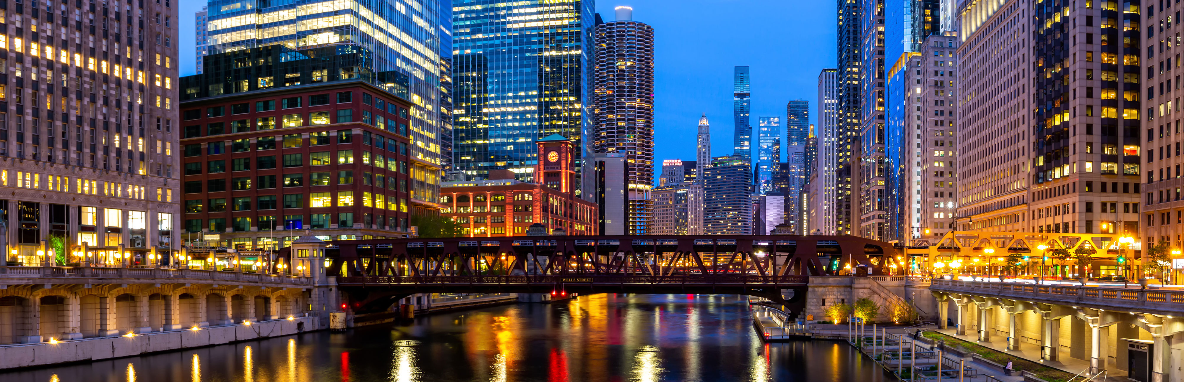 City skyline at dusk