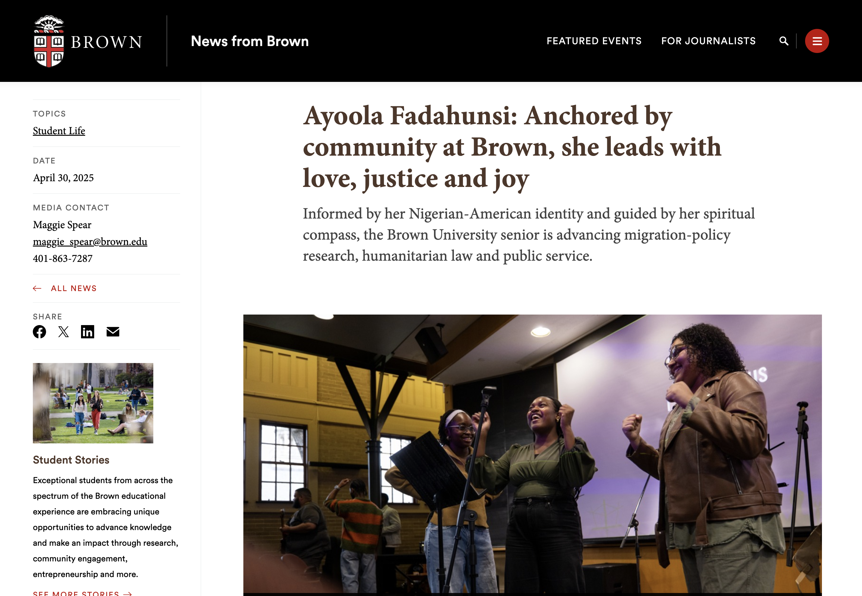 Brown student life article