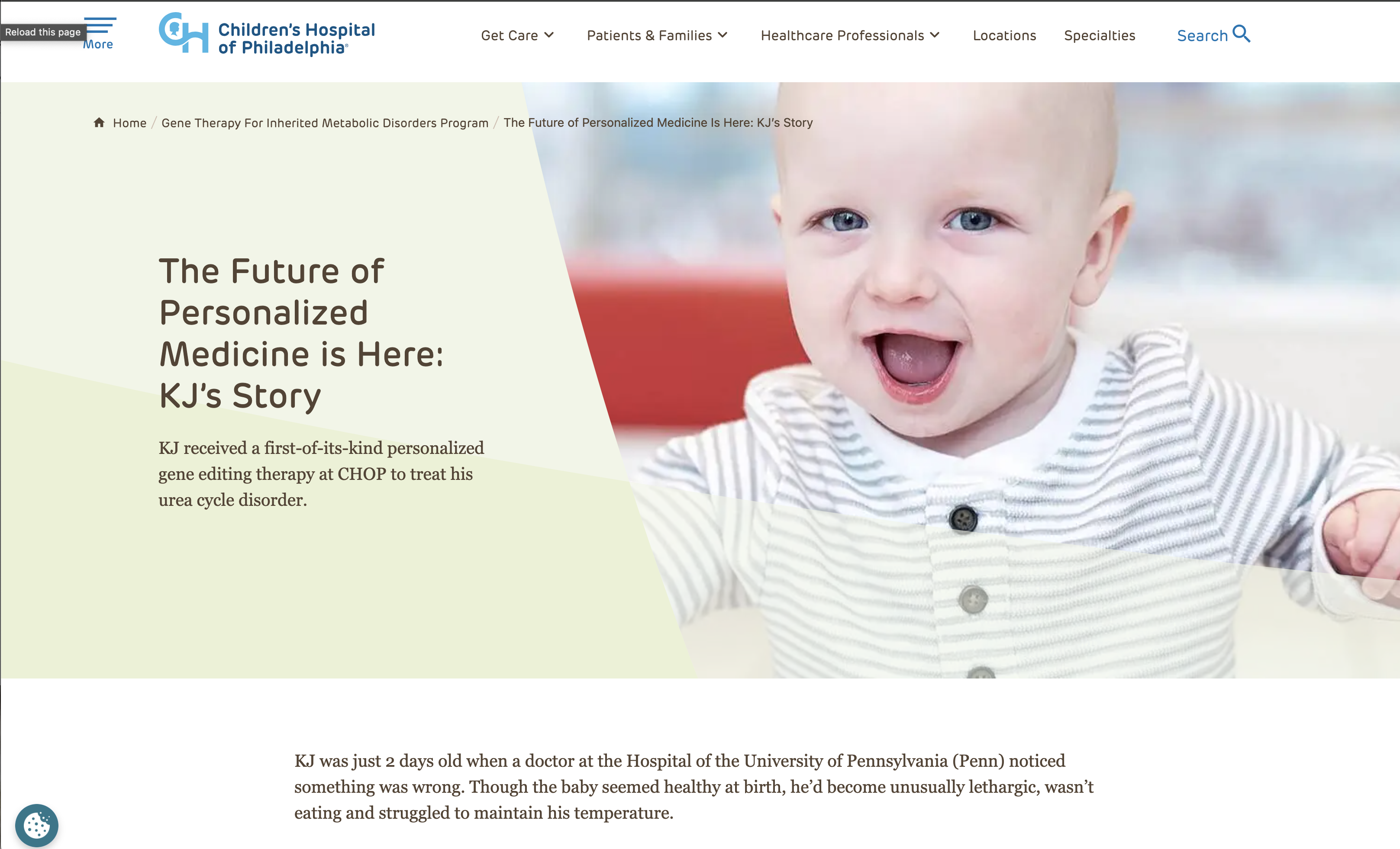 Children's Hospital of Philadelphia patient story highlighting personalized care.