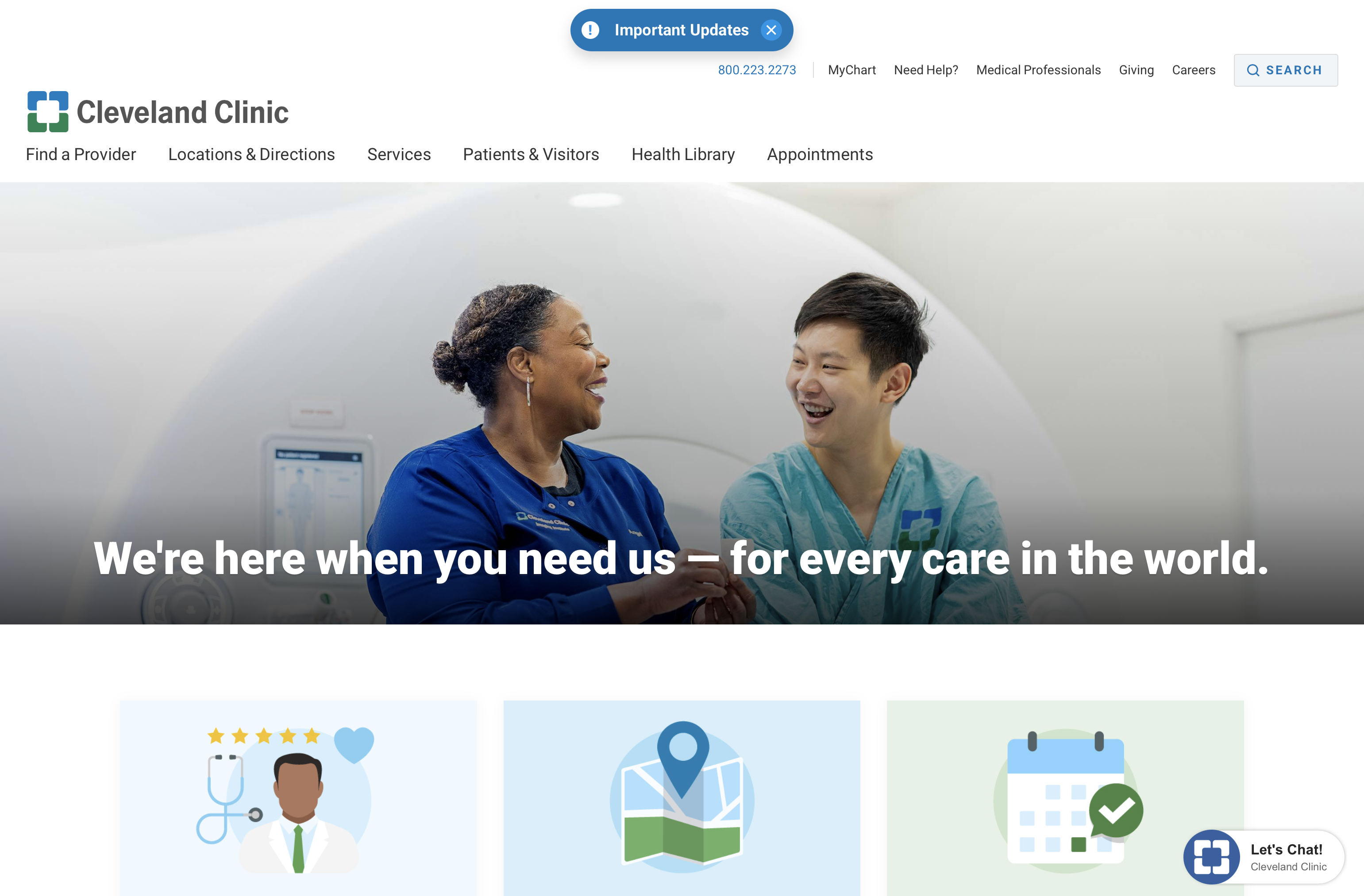 Cleveland Clinic homepage featuring trusted medical content and patient-focused navigation.