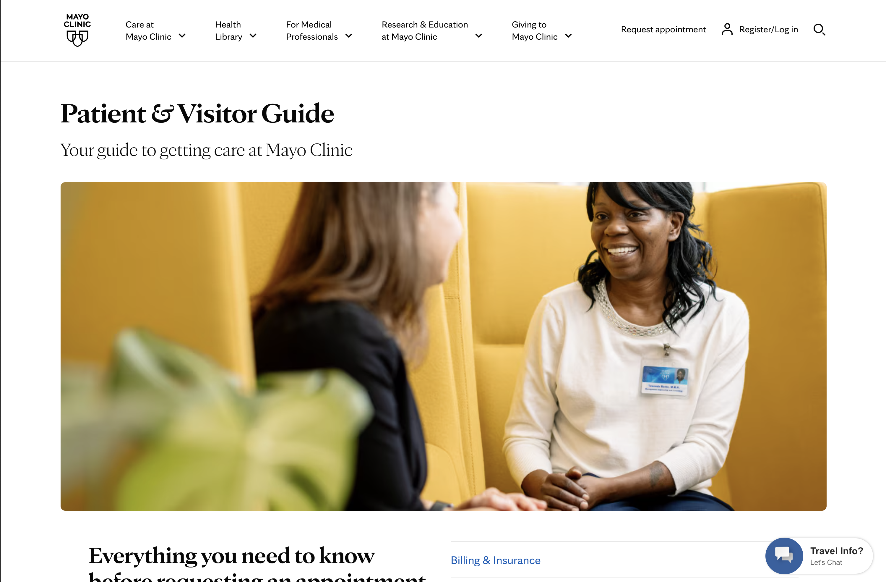 Mayo Clinic Patient & Visitor Guide with warm photography and supportive content.