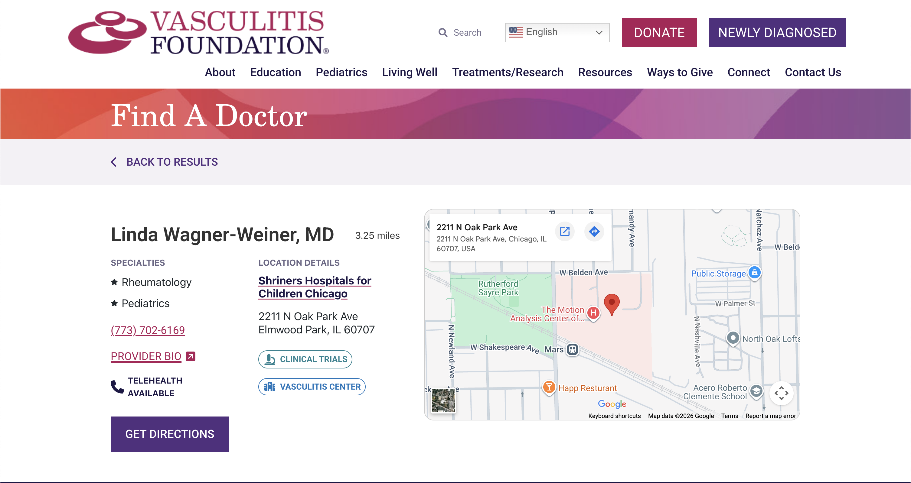 Vasculitis Foundation physician profile with contact information and clinical resources.