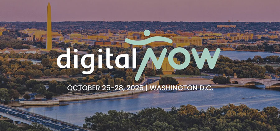 Photograph of Washington D.C. skyline at sunset with Digital Now logo overlaid.