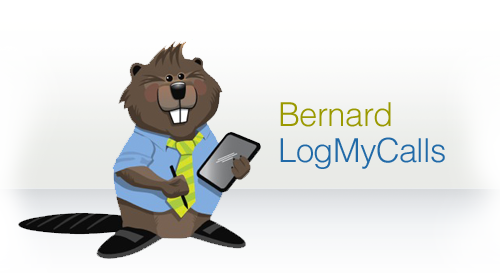 A cartoon beaver wearing a suit and tie named Bernard, the mascot for LogMyCalls