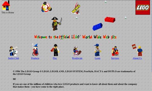 A screenshot of an old, outdated version of the LEGO website.