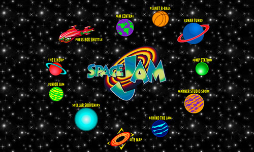 A screenshot of the official Space Jam website from 1996.