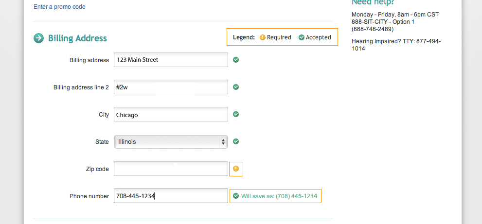 A screenshot of an online billing address form.
