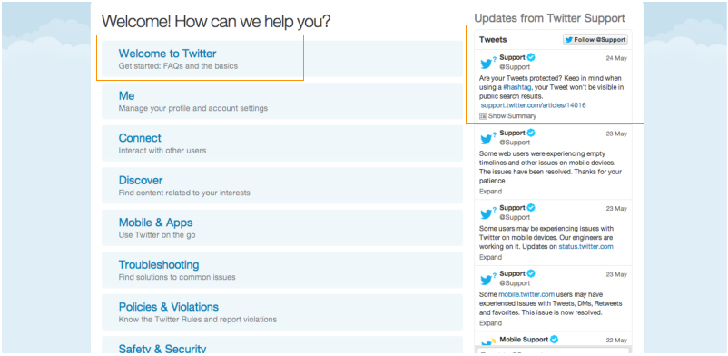 A screenshot of the Twitter support page.