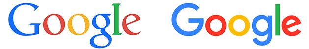 The old, serif Google logo next to the new, sans-serif Google logo.