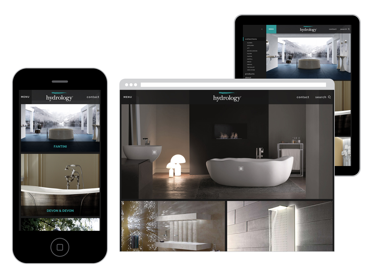 a mobile and desktop screenshot of the bathroom appliances for Hydrology.