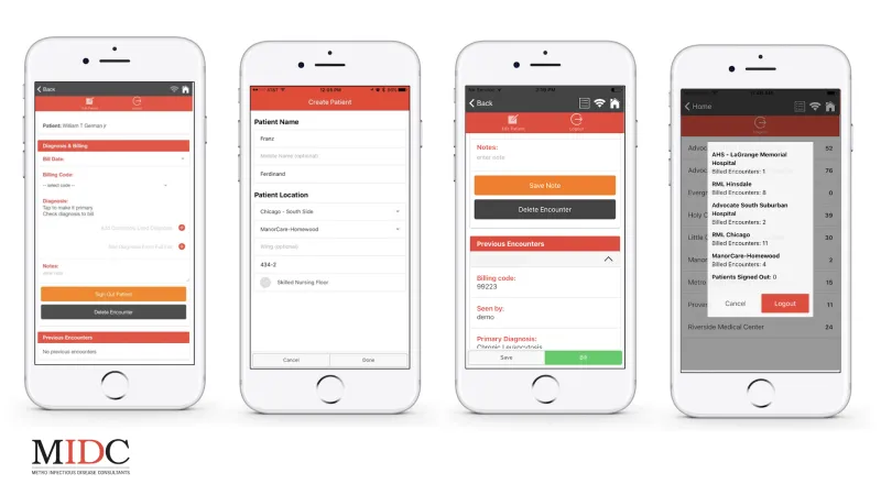 4 example screens of iOS app