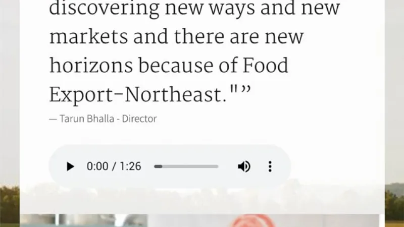 mobile view of food export homepage