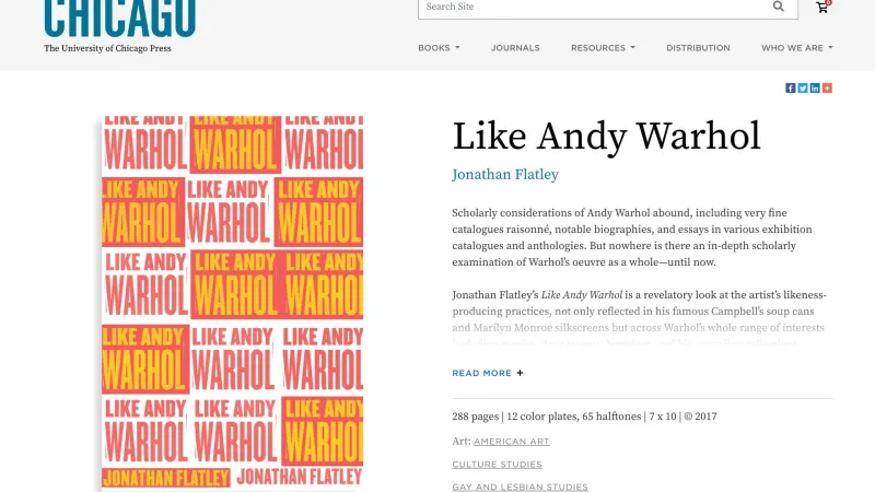 U Chicago Press book page showing Andy Warhol book
