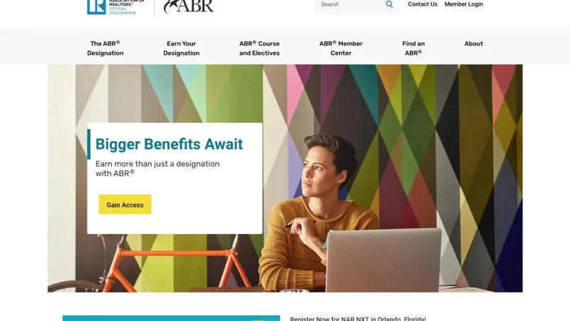 ABR Homepage with a person sitting near a bike and laptop