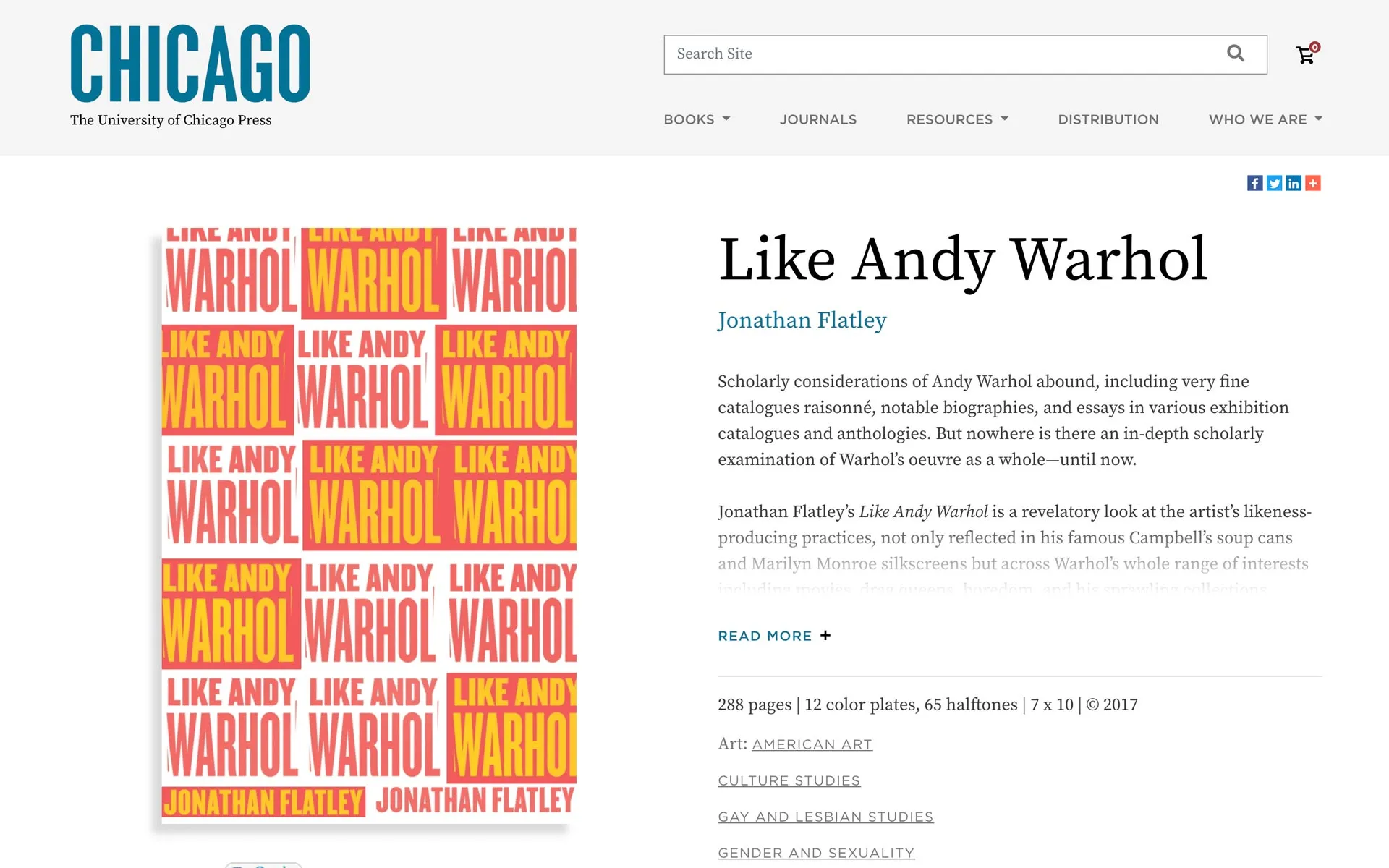 U Chicago Press book page showing Andy Warhol book