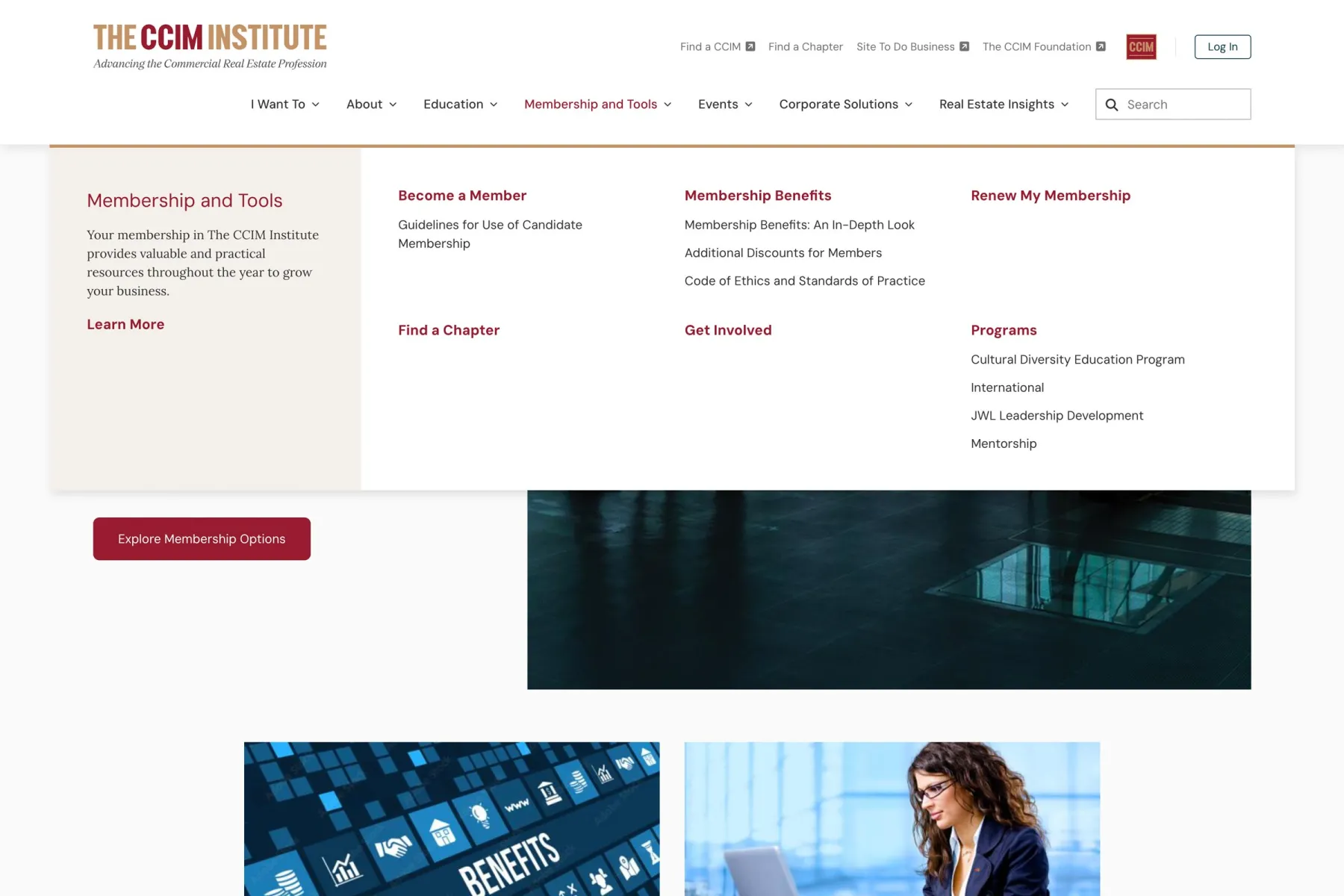 Mega menu with four columns