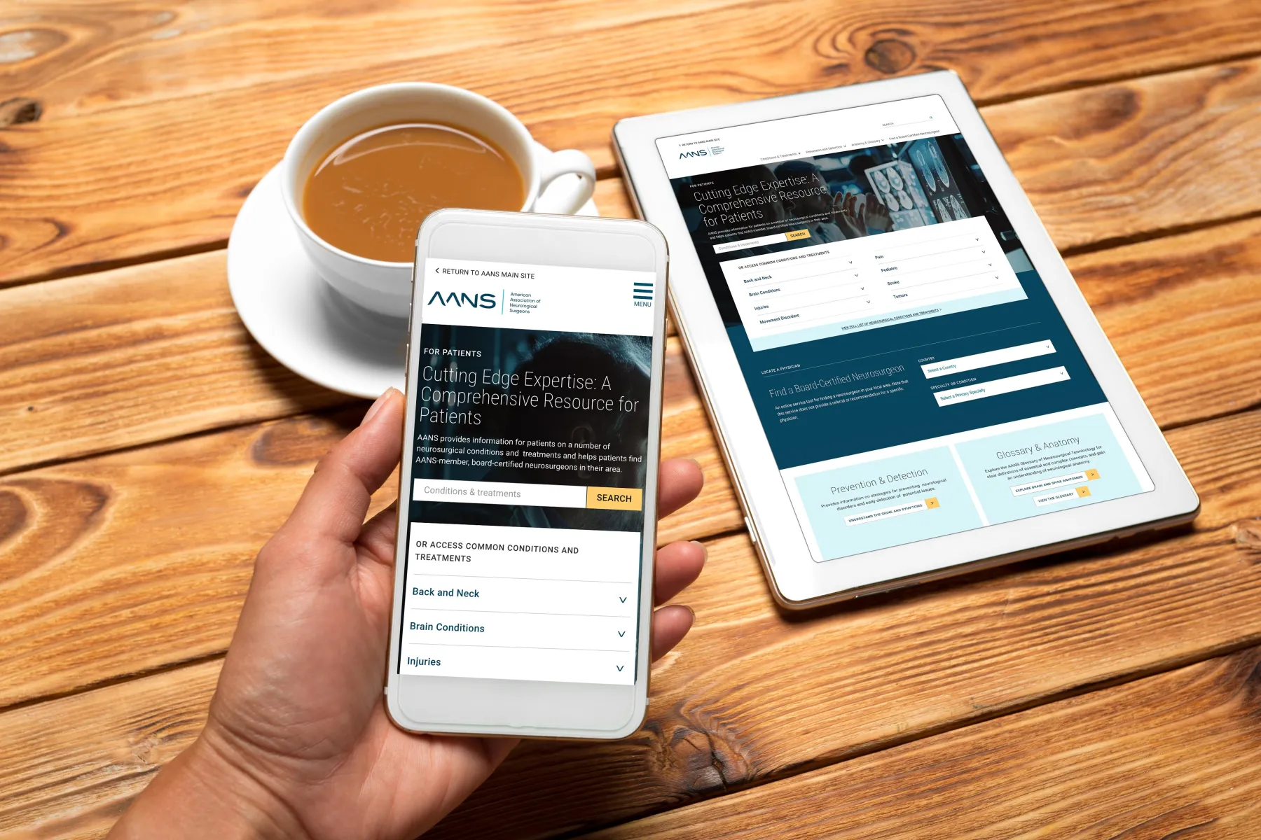 Patient site home page highlighting types of conditions