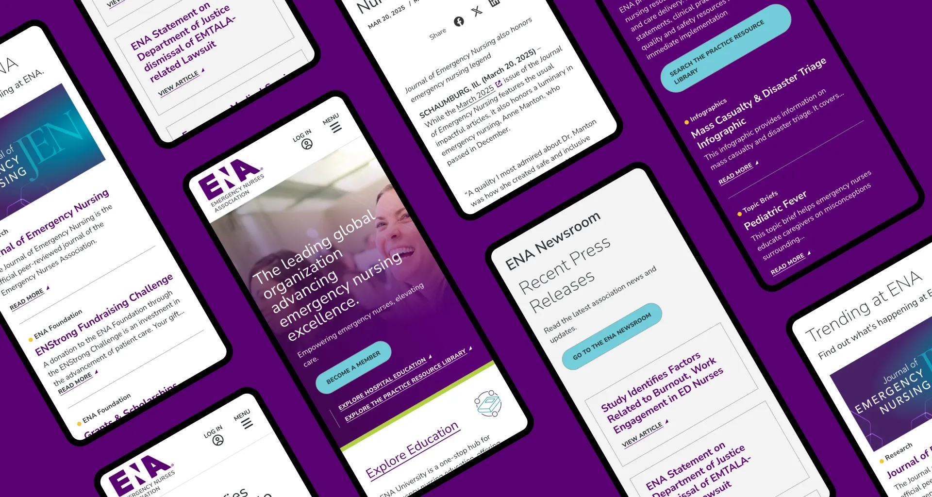 Group of mobile layouts showing the ENA website