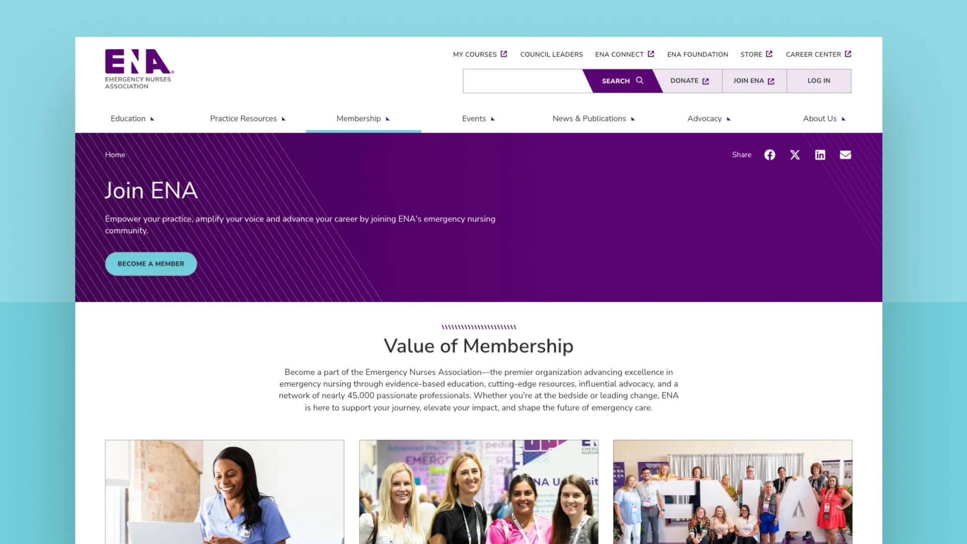 Desktop view of membership page