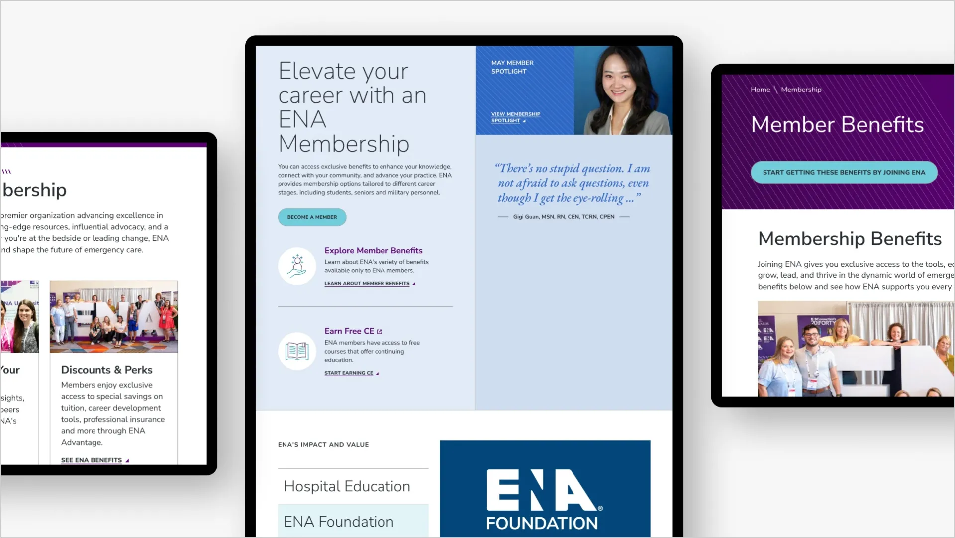Tablet view of membership pages