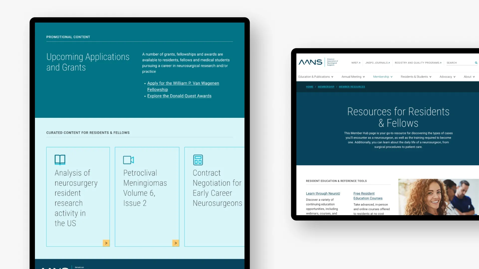 Tablet view of residents and fellows resource page