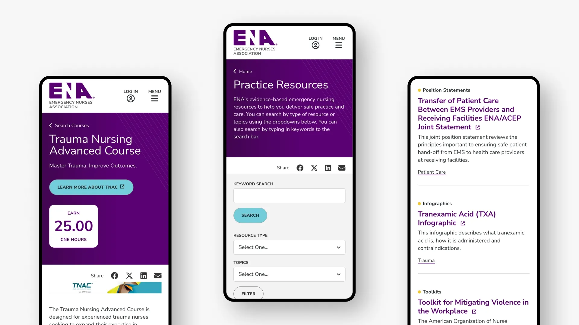 mobile view of course and resource pages