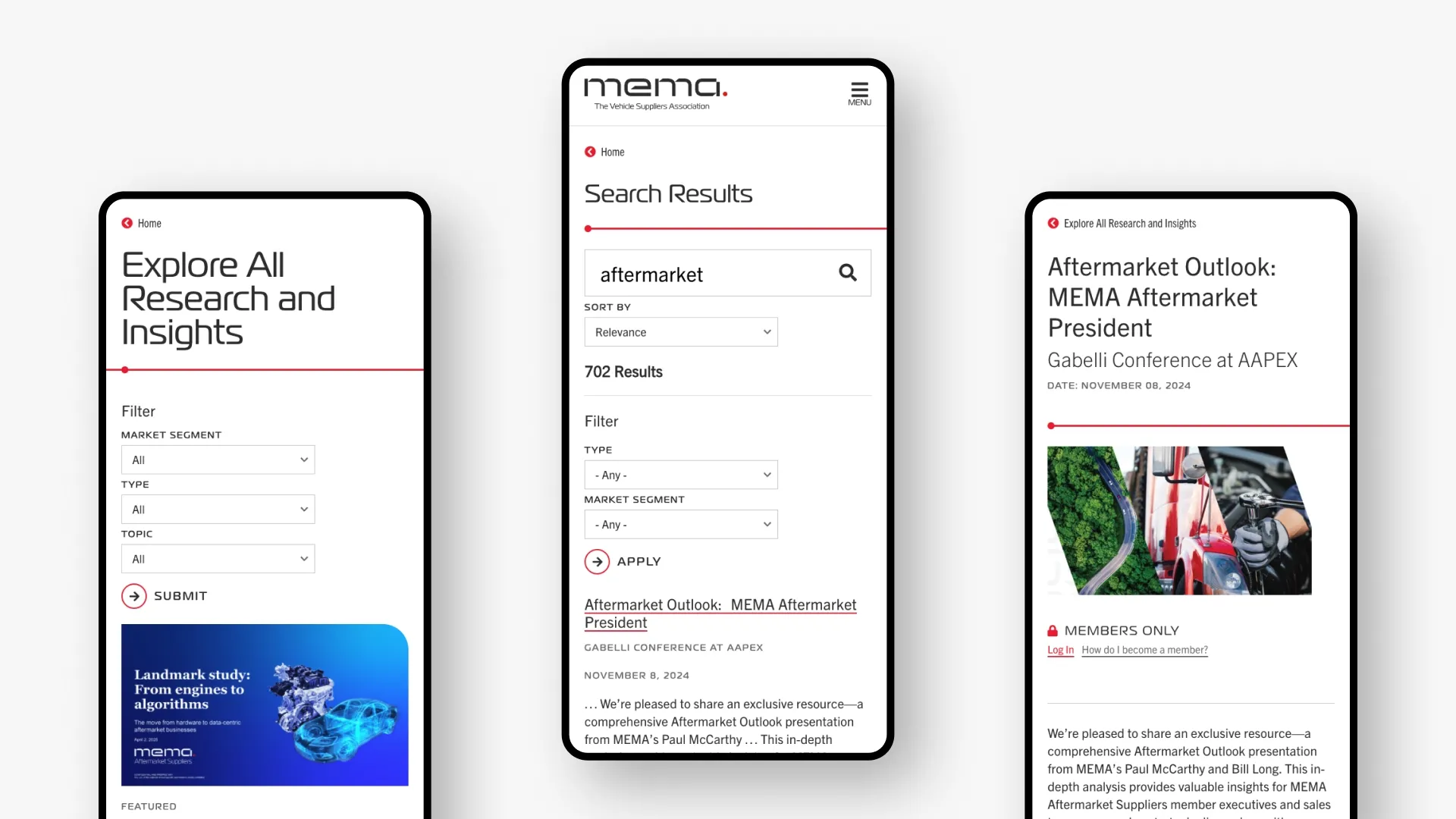Mobile view of MEMA website