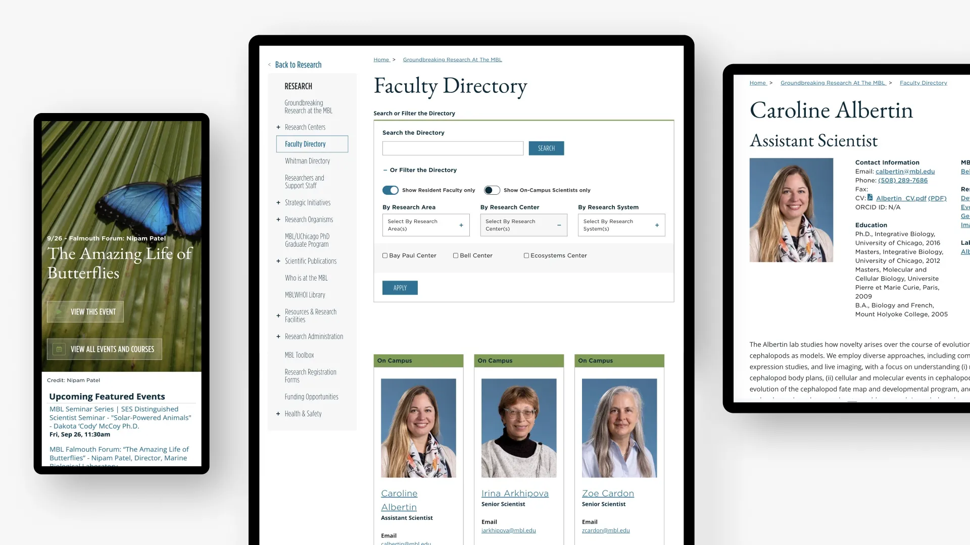 Several screens of MBL.edu
