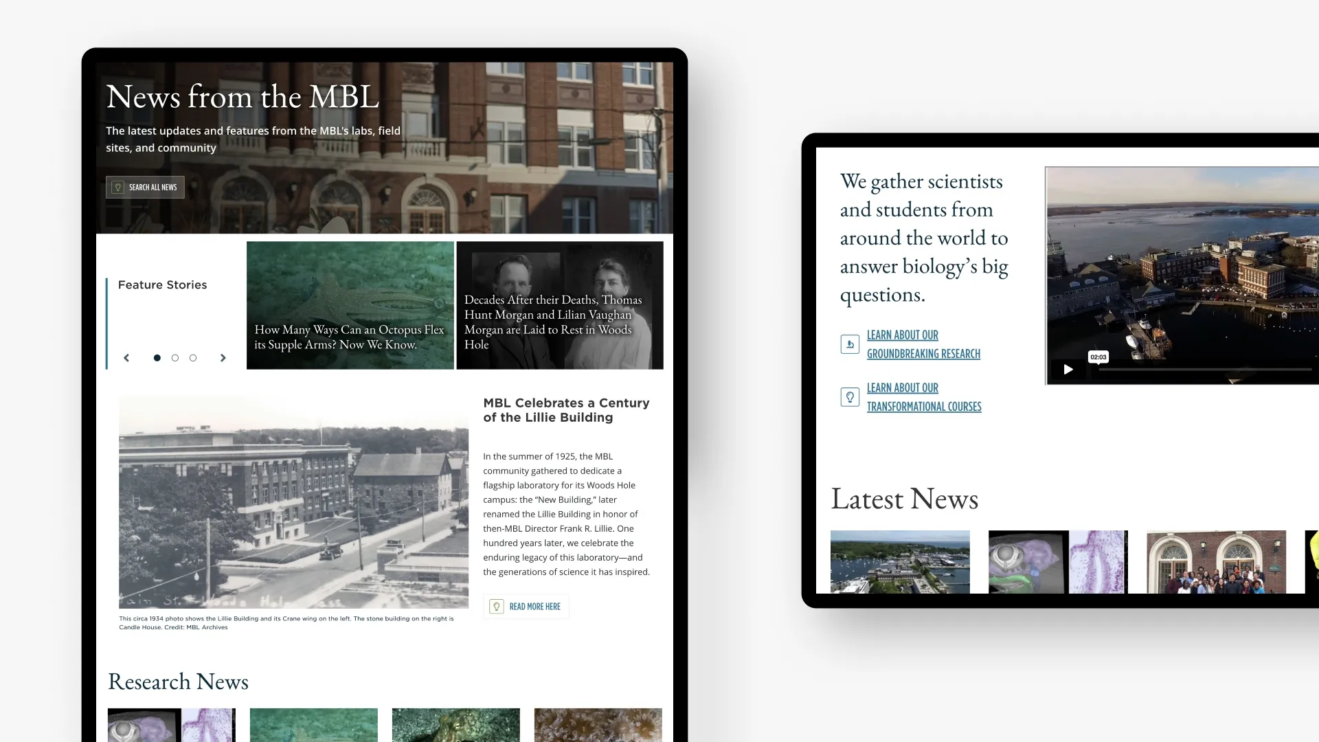 Tablet views of MBL.edu