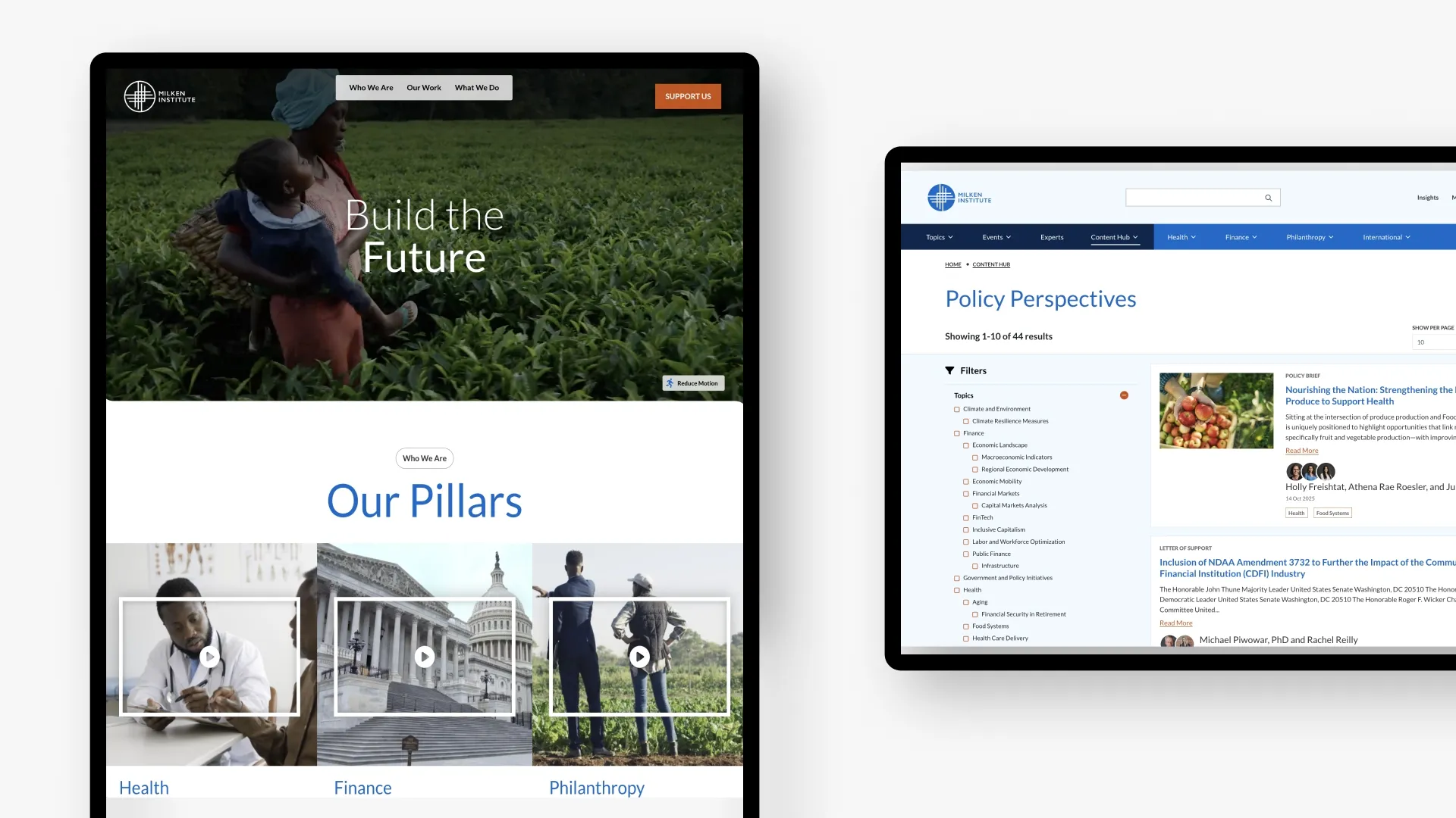 Two tablet screens displayed side by side with different designs.