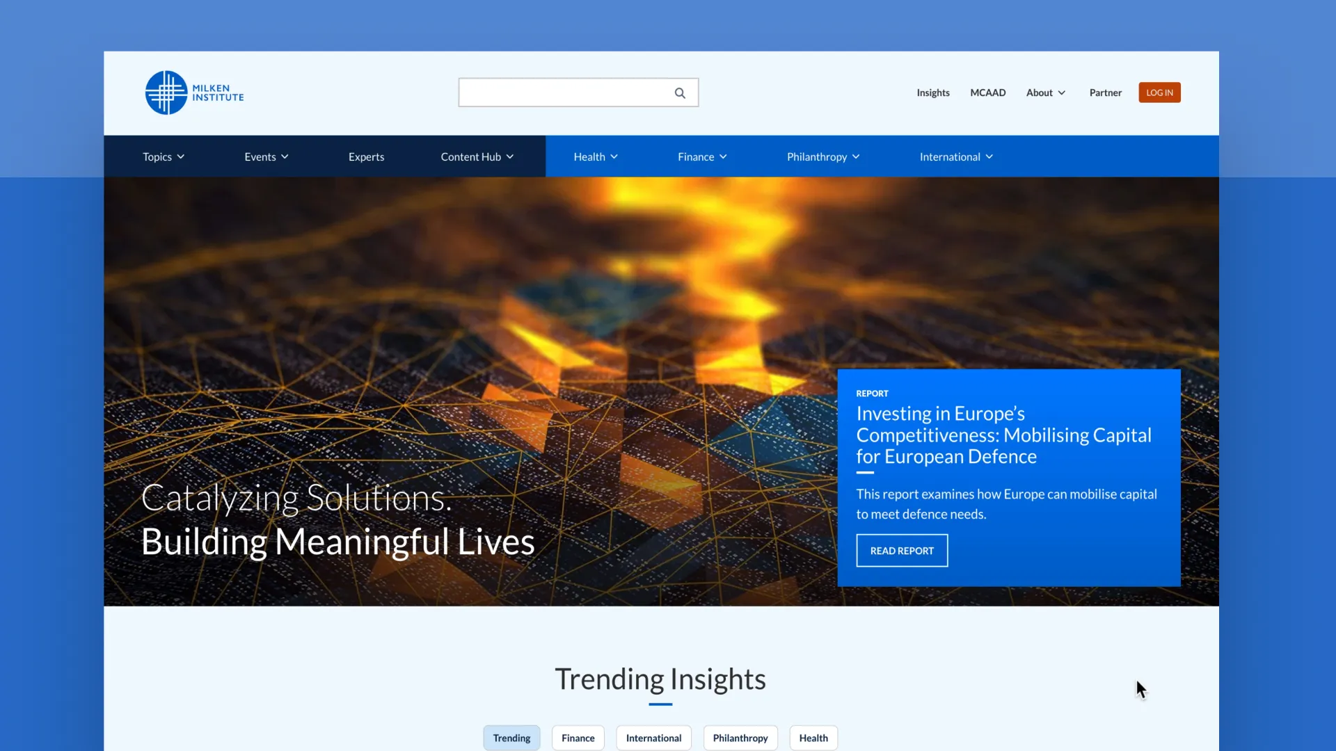 Website homepage with abstract geometric graphics and navigation bar.