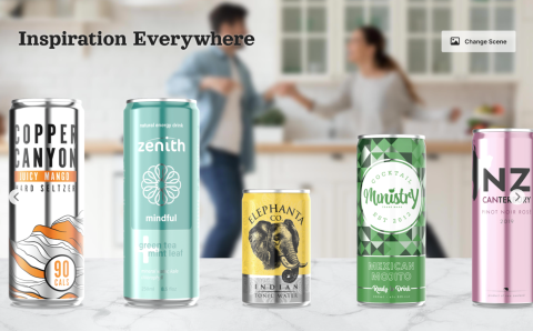 Inspiration Everywhere text with multiple beverage cans