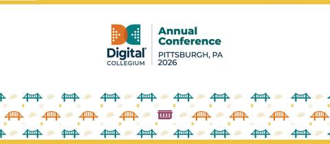 Digital Collegium 2026 conference banner with abstract bridge patterns.