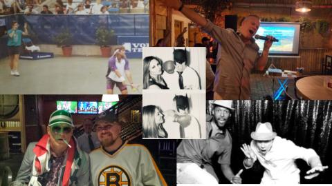 Collage of Chad singing, playing tennis, and posing in a variety of fun scenarios.