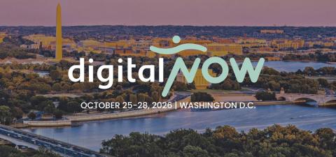 Photograph of Washington D.C. skyline at sunset with Digital Now logo overlaid.