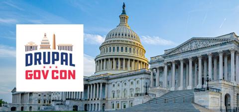 U.S. Capitol building with "Drupal GovCon" logo in foreground.