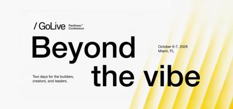 Pantheon GoLive: Beyond the vibe text with yellow diagonal stripes on a white background.