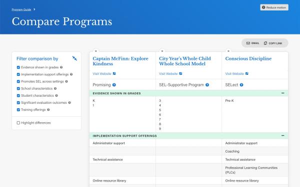 casel program guide website comparing programs