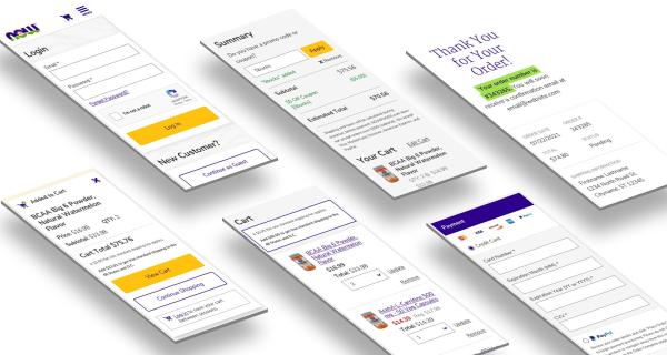 Group of mobile images showing the checkout flow of the Now Foods website