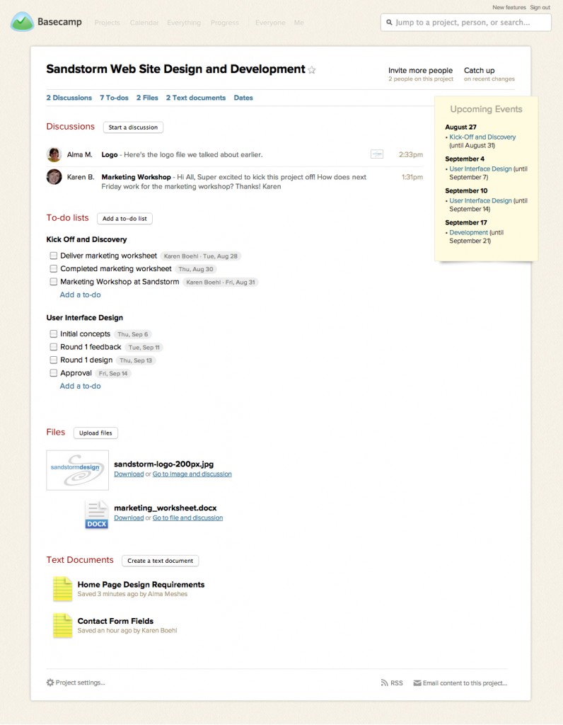 A screenshot of an older version of the Basecamp website.